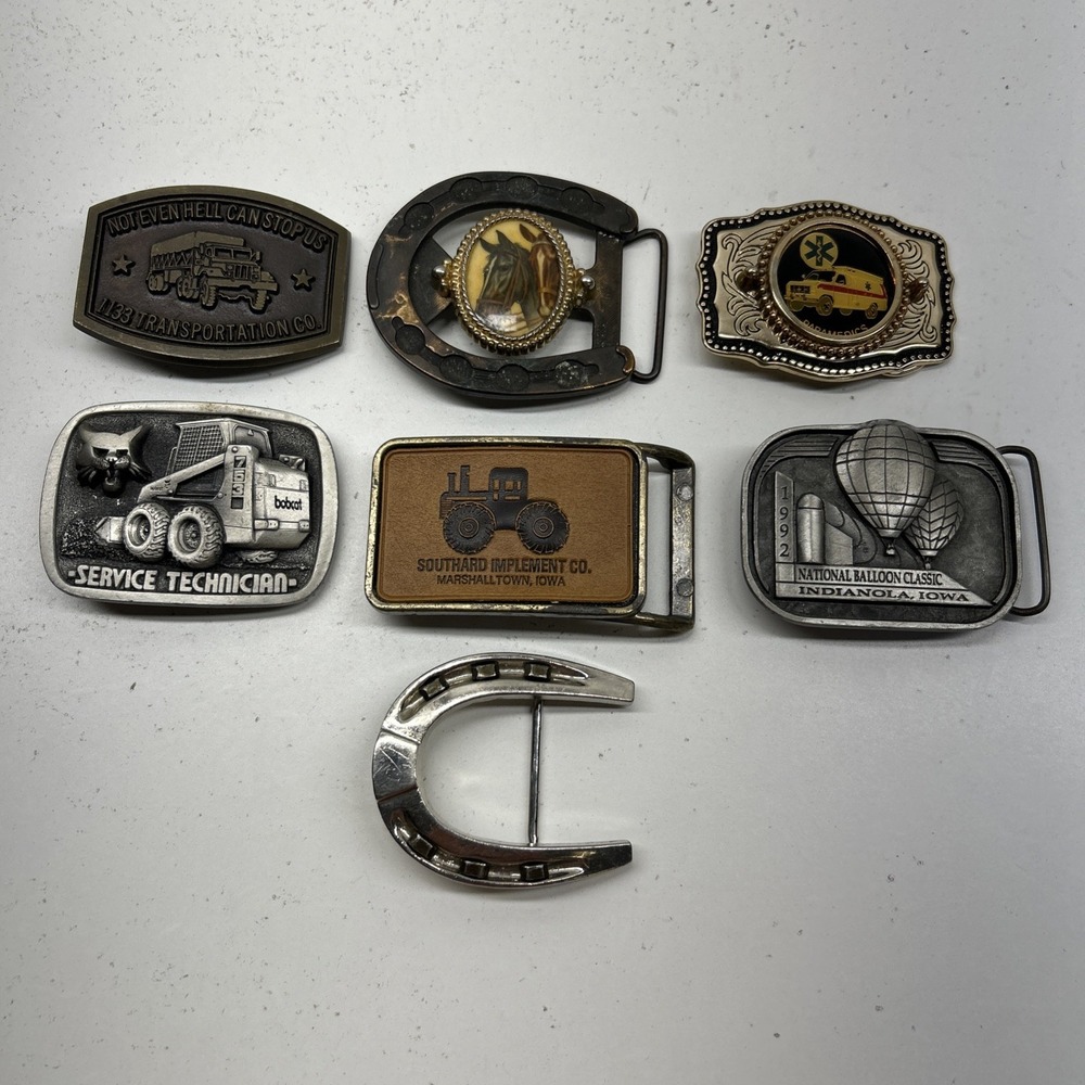 Lot Of‎ 7 - Vintage Belt Buckle Bundle - Estate Find - Bobcat - Horse
